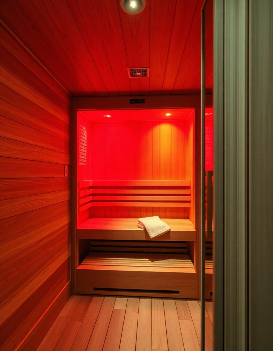 Infrared sauna and red light therapy room