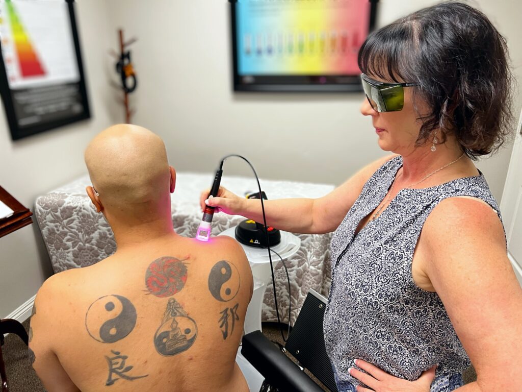 A K-laser treatment in progress at the Natural Path Health Center in Fresno